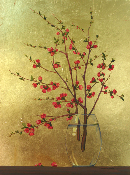 Quince Branches in Vase (with gold leaf)